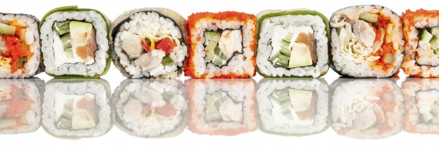 Sushi Roll on a white background Tasty food. Sushi Roll on a white background
